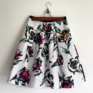 Phoebe by Neiman Marcus Floral-Print Jacquard Tea-Length Skirt
